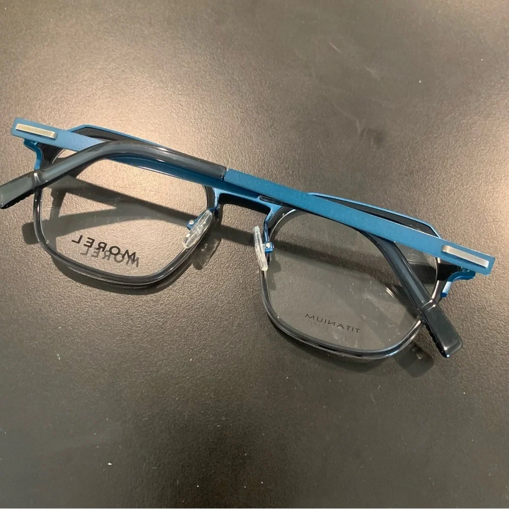 MOREL 101980 Col BG02 Blue & Black 51mm Titanium Hexagon Eyeglasses
